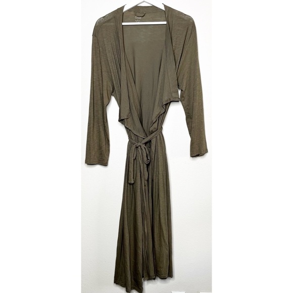 Eileen Fisher Sleepwear By Garnet Hill Robe 100% Pima Cotton Olive Green